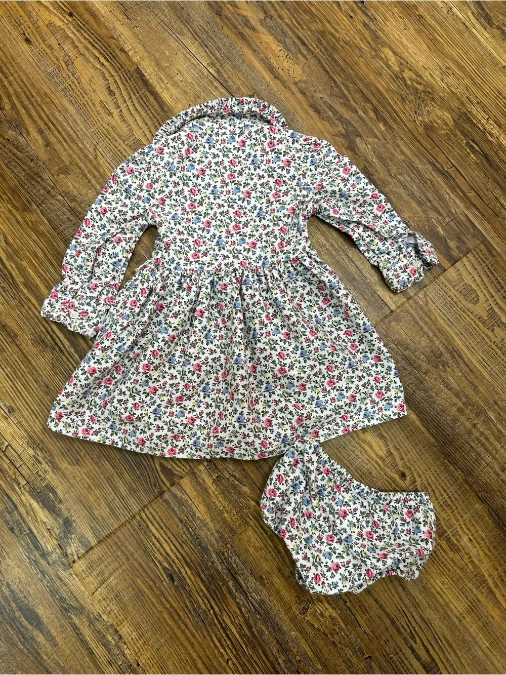 2 Piece Ralph Lauren White Floral Button-Front Dress & Bloomers - 12 Months